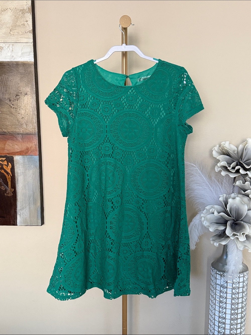connected apparel Green Lace Midi Dress